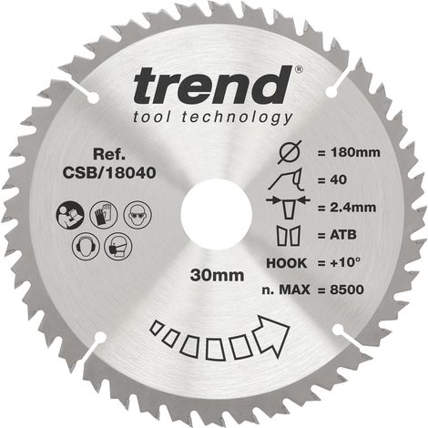 Lame scie circulaire bois 180 mm, 30 mm, 40 dents, TCT 2,4 mm (1/5)