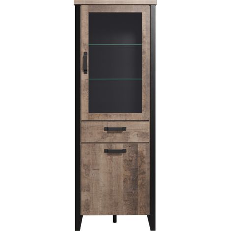 Vitrine 2 portes 1 tiroir en bois MDF et acier noir Adeline (1/5)