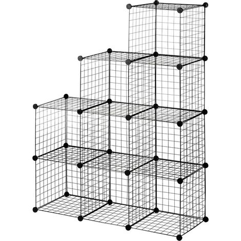 Étagère cube modulable DIY avec 9 compartiments en treillis métallique pour salon, chambre à coucher, noir (1/5)
