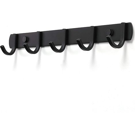 Crochets - pour chambre et bureau - acier inoxydable - fixation murale - 5 crochets - noir