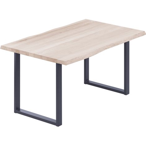 LAMO Manufaktur Esstisch Küchentisch, mit Baumkante 100x60x76 cm (AxBxH), Loft, Roh / Anthrazit, LOB-01-A-001-7016L