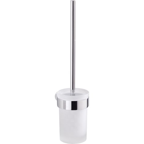 PORTA SCOPINO WC DA PARETE IN OTTONE CROMATO E VETRO MODELLO PIRENEI - DIM. CM (LXPXH): 8,5X10,9X36,5 - CROMATO  - GDY