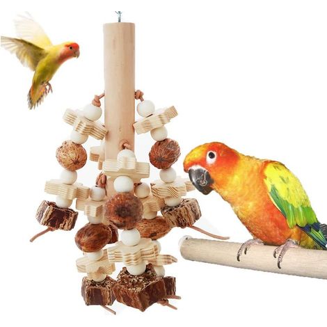 Pierre Volcanique Jouet à Mâcher Perroquet, Jouets à mâcher pour Oiseaux, Jouets pour Cage Suspendue en épis de maïs, Blocs en Bois Naturel pour perruches (1/4)