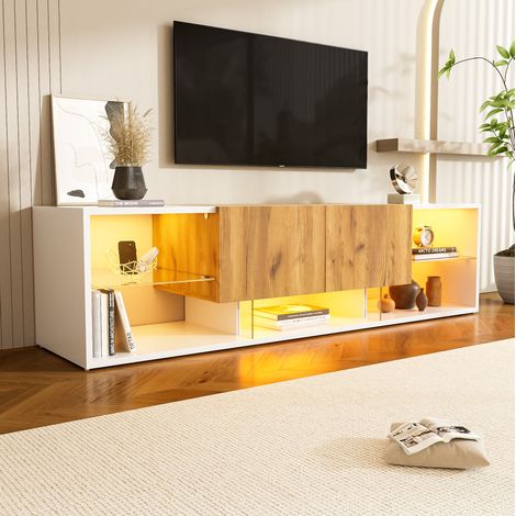 Mobile TV 160x40x42 cm in pannelli di legno bianco, con contenitore per salotto FloraGrace (1/5)