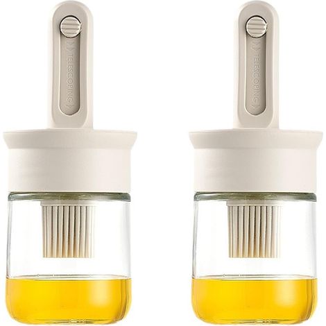 Dosatore per olio con spazzolino - spazzolino per olio da cucina - flacone dosatore per olio 2 in 1 con spazzolino in silicone - per cucinare - aceto - salse - barbecue - 2 pezzi (1/3)