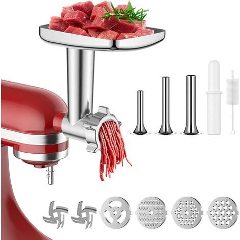 Fleischwolf-Aufsatz für KitchenAid – Robuster Metallaufsatz – 3 Wurstfüllrohre – Leicht zu reinigen (1/5)