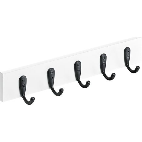 Hettich Garderobehakenleiste mit 5 Haken 400 x 60 x 60 mm Holz weiß/schwarz - 1 Stück Garderobenhaken