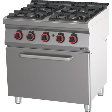 Fourneau gaz professionnel - 4 feux - Four GN 2/1 - 80cm - Casselin