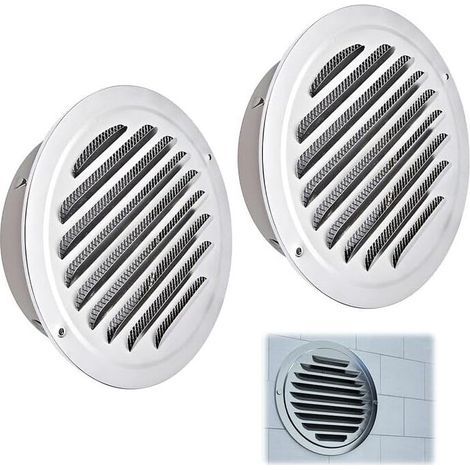 2 Pièces Grille Aération Ronde, 100mm Grille d'aération en Acier Inoxydable, Grille de Ventilation avec Filet Anti-insectes, Grille Ventilation Exterieur, pour Garage, Cuisine, Salle de Bain, Mur (1/4)