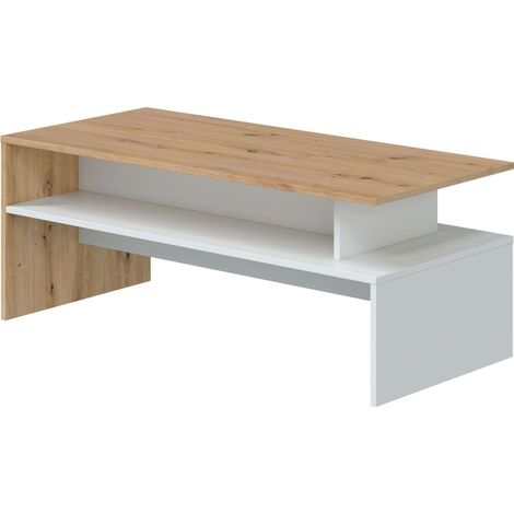 Table basse de salon Lyra en chêne Nody et blanc Artik, 108 x 43 cm (1/5)