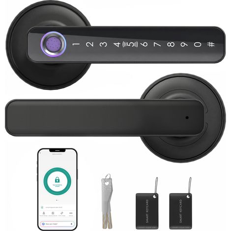 Serrure Connectée Intelligente avec Poignée, Bluetooth, 5 Utilisateurs, Sécurité de Porte d'Entrée, Appartement et Maison (1/5)