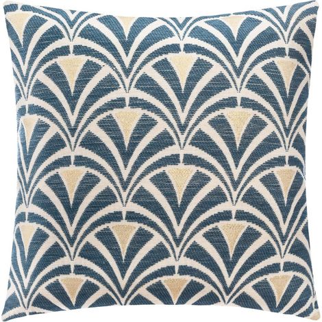 Atmosphera – Housse de coussin géométrique en chenille bleu 40x40 cm – Motifs art déco – Polyester durable et facile à entretenir – Fermeture zippée (1/5)