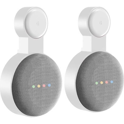 2-outlet wall mount for Google Nest Mini speaker, home voice assistant, cable management, white (1/5)