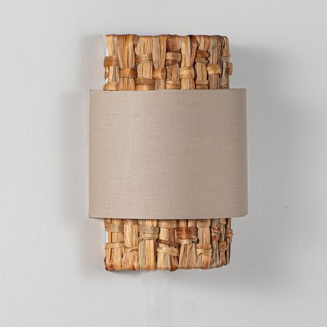 Applique murale rotin et textile beige style naturel bohème, E27 (1/5)
