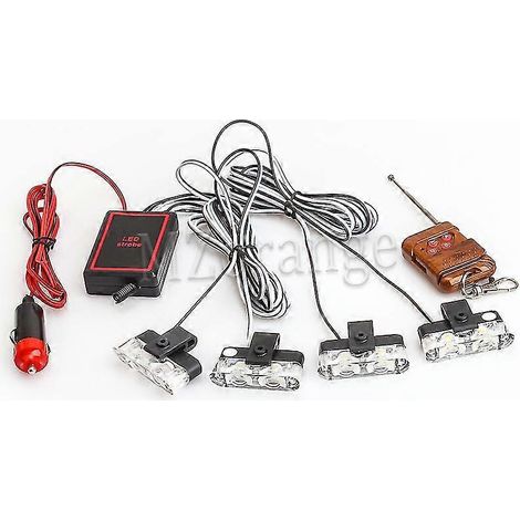 Allume-cigare avec fil et télécommande pour feux stroboscopiques 4x2 LED, stroboscope clignotant, lampe de police, avertissement automatique, accessoires de voiture d'urgence - Rouge - Allume-cigare (1/5)