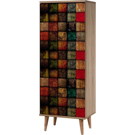 Dmora - Scarpiera Giadeite, Mobile portascarpe, Armadio da ingresso multiuso, Mobiletto per calzature, 50x38h135 cm, Quercia e Multicolore (1/5)