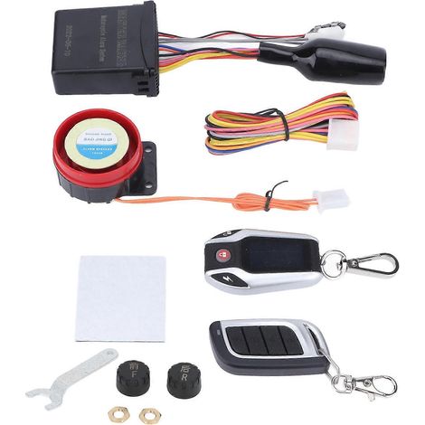 Sistema de alarma bidireccional para motocicleta con altavoz de 105-125 dB, bloqueo y desbloqueo automáticos, llave remota, resistente al agua para vehículos eléctricos con manómetro de presión de neu (1/5)