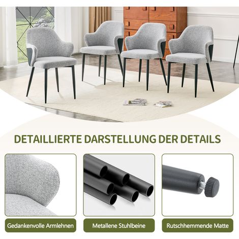 Chaise de salle à manger en tissu gris, hauteur 83 cm, dossier bicolore, pieds métal croisés (1/5)
