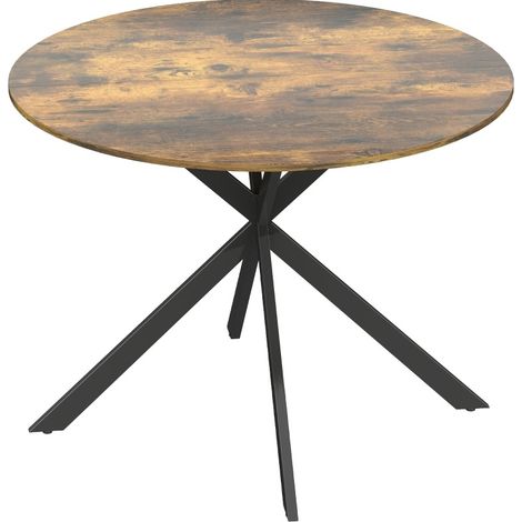 CHICFURN Mesa de comedor redonda 100 cm madera marrón rústica estilo industrial 4 personas (1/5)