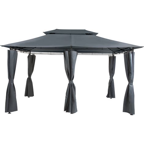 Pabellón de jardín de tela gris oscuro con marco de acero negro 300 x 400 cm con cortinas Colos (1/5)
