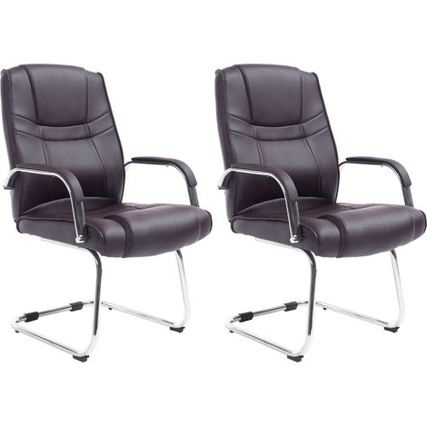 Lot de 2 Chaises Cantilever Attila en Similicuir avec accoudoirs Marron (1/5)