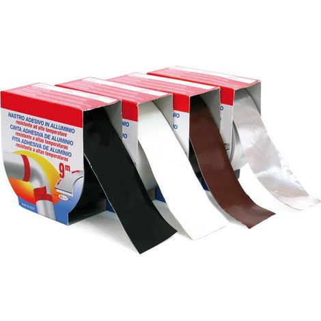1ROTOLO NASTRO ADESIVO PER TUBI STUFA ALTE TEMPERATURE mm 40x9 mt. col. Alluminio
