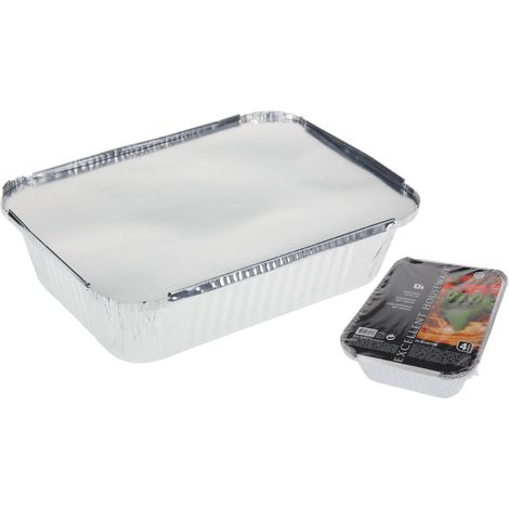 SET 4 VASCHETTE FORNO IN ALLUMINIO CON COPERCHIO 25.5X19X7CM