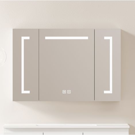 Meuble vasque Spiegelschrank MDF+Glas Weiß 90 cm mit LED-Beleuchtung und Stauraum (1/5)
