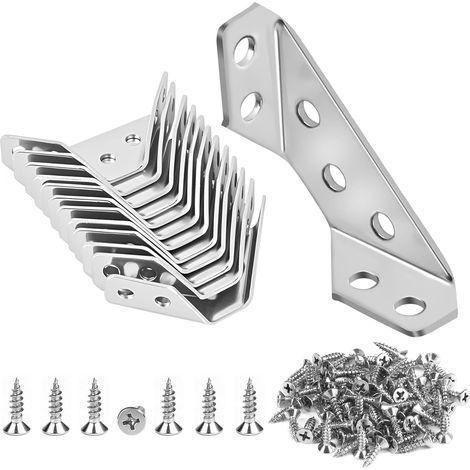 Lot de 20 Équerres d’Angle en Acier Inoxydable avec Vis, Renforts Métalliques pour Cadres et Meubles en Bois, Tiroirs, Armoires et Tables