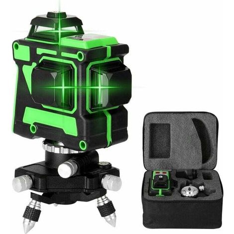 Kit de nivel láser 3D de 12 líneas, soporte triangular, placa de hierro, fuente de alimentación, estuche, manual (enchufe UE, soporte de pared no incluido) (1/4)