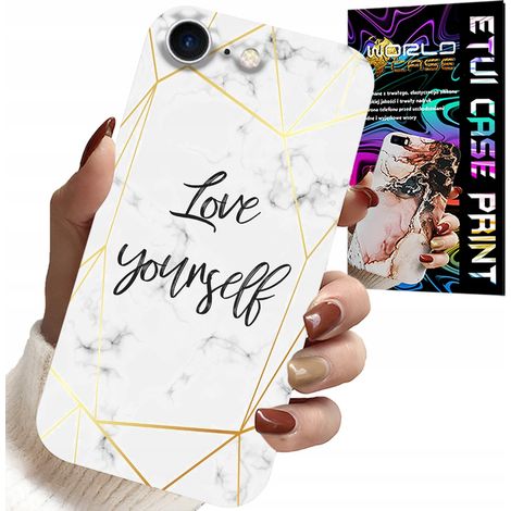 Coque pour iPhone 7/8/SE2 - marbre blanc avec bordures dorées - Je t'aime (1/5)