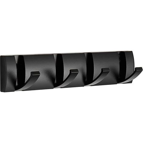 Modern wall-mounted foldable towel rack with 4 hooks, featuring a black design with multicolor accents. (1/4)