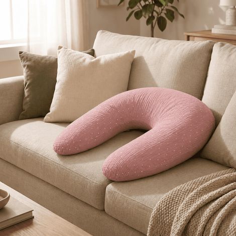 Babysom - Coussin de Maternité 3 en 1 : Grossesse, Allaitement & Repos - Housse Double Gaze Coton - Design Chic Fushsia- 170cm (1/5)