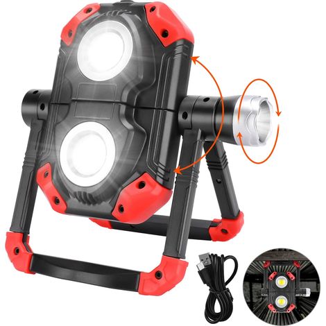 Wiederaufladbarer LED-Flutlicht für den Außenbereich, tragbar und flexibel, Arbeitslampe, 360° drehbar, mit wiederaufladbarem Akku, ausgestattet mit 5 Laternenmodi für Camping, Baustelle, Garage, Werk (1/5)