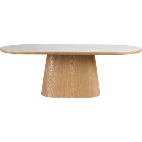 Table à manger 8 personnes ovale en pierre et bois - Bois clair - Almira
