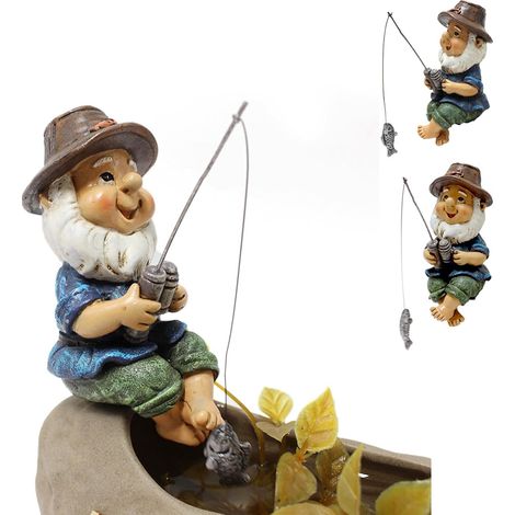 Estatua de gnomo pescador, figura decorativa de pesca para jardín, estatua de gnomo pescador de resina, decoración exterior para jardín, patio y césped. (1/5)