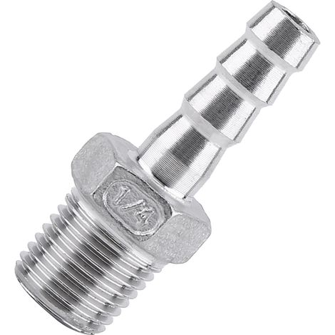 Raccord tuyau fileté mâle en acier inoxydable robuste avec embout cannelé pour carburant (1/4" x 8mm) (1/5)