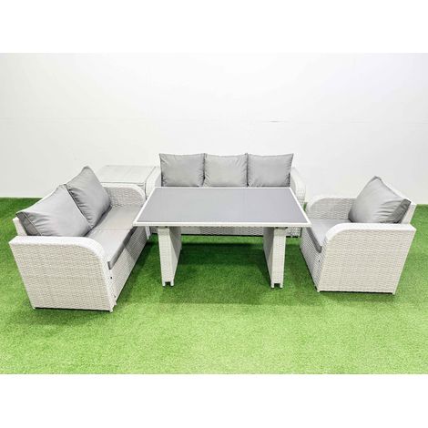 Fimous Rattan Outdoor Table Reclining Chair Sofa Set with Side Table Light Grey 6 Seater (1/4)