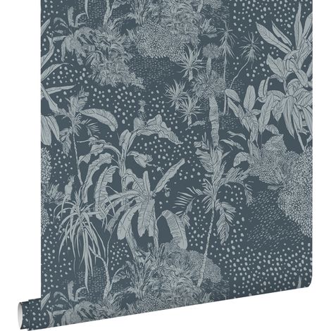 papier peint feuilles tropicales bleu gris  - ESTAhome (1/5)