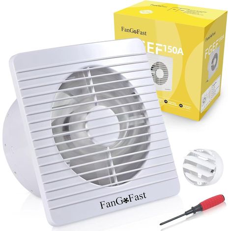 Extracteur d'Air 150mm, Ventilateur Salle de Bain 132m³/h, Silencieux Concevoir Ventilateur Extracteur d'Air avec Clapet Anti-Retour pour WC Cuisine Fenêtre (1/5)