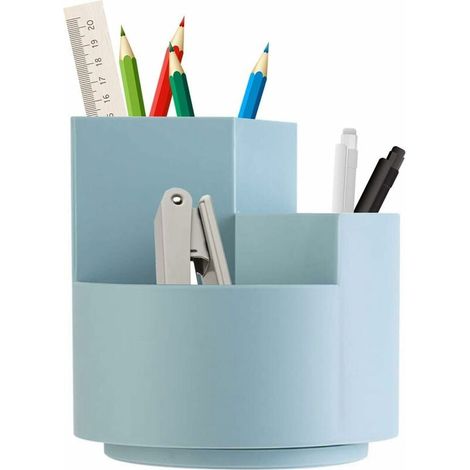 Support Pour Stylos - Rotatif 360° - 3 Compartiments Hauteur Différente - Organisation Bureau Cuisine Salle De Bain - Blanc - 1 Pièce