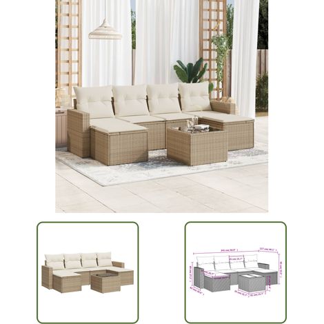 The Living Store 7-tlg. Garten-Sofagarnitur mit Kissen Beige Poly Rattan - Gartenmöbel Set - PE-Rattan Möbel - Outdoor Sofa - Lounge Set - Esstisch Set (1/3)
