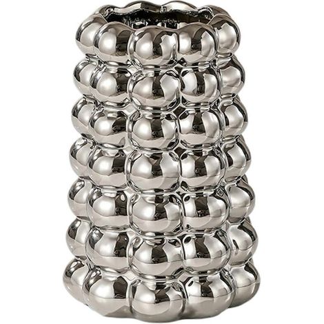 Vase décoratif en céramique à bulles, pot de fleurs moderne et unique pour salon, bureau ou entrée, Argent