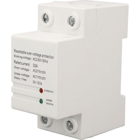 Protecteur de tension monophasé autoréarmable 32A AC230V 50Hz, rail DIN, entrée basse, sortie haute, lot avec GS22184, sur/sous-tension, disjoncteur de protection (1/5)