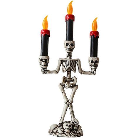 Bougeoirs en forme de crâne, bougeoirs LED sans flamme, supports pour bougies, accessoires d'horreur, décoration d'Halloween, décoration intérieure (1/5)