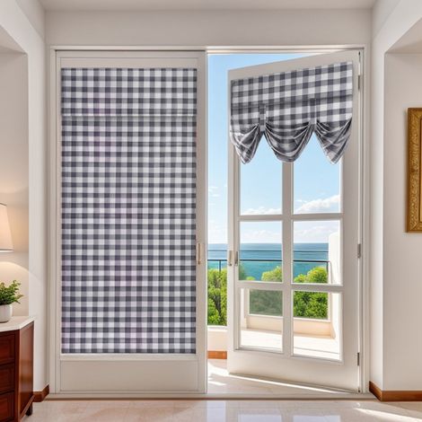 Rideau De Porte - 66 x 102 cm ou 66 x 172 cm - Polyester Imprimé À Carreaux Bleus - Pour Porte D'intérieur Porte-Fenêtre Patio - 1 Pièce (1/5)