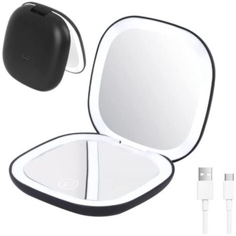 Miroir de Poche LED - Grossissant x10 - Rechargeable - Noir (1/4)
