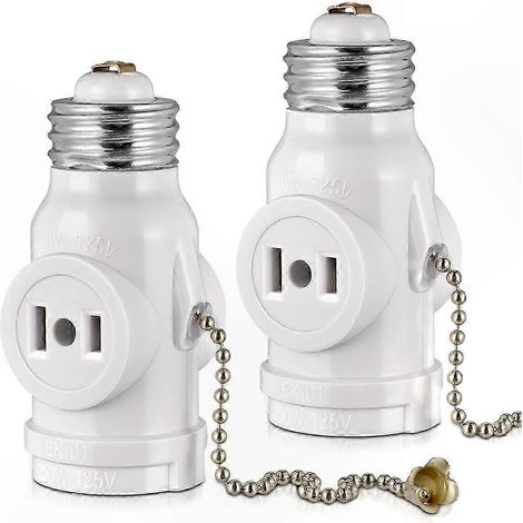 E26-Fassung auf Doppelsteckdose-Adapter, 2-fach-Glühbirnenkonverter, Schraubfassung, 2 Stück, Weiß, für den Innenbereich (1/5)