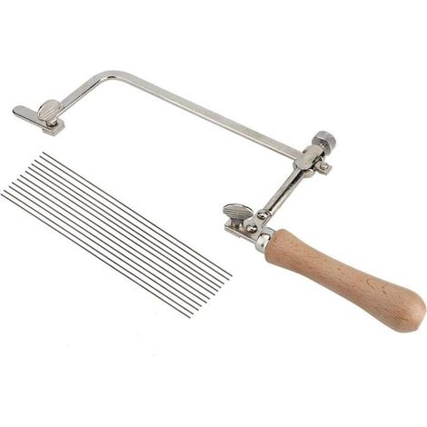 Scie à chantourner manuelle – Cadre réglable pour découpe précise – 10 lames de rechange – Pour bois dur et matériaux variés
