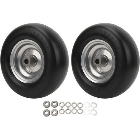 Lot de 2 pneus plats pour tondeuse à gazon avec jante en acier pour tondeuse à gazon commerciale 28 cm de diamètre et 10 cm de largeur (1/4)